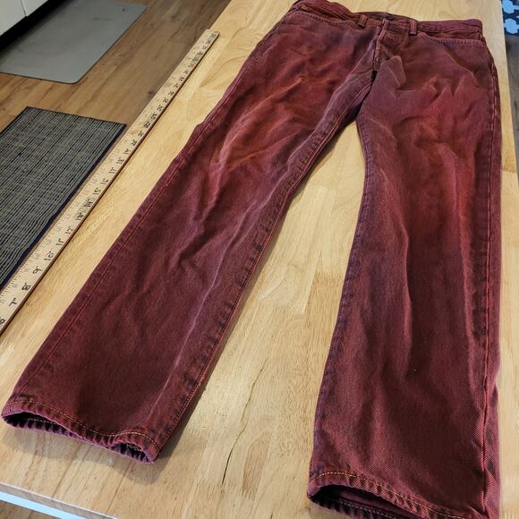 Levi's 501 CT Maroon 31 x 32 Tapered Denim Jeans Faded Tag 90.s Custom Cut - Picture 4 of 16